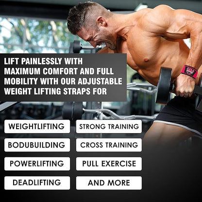 FIGHTSENSE Lifting straps for weightlifting, Gym wrist straps for men women, Neoprene Padded Cotton Weightlifting Straps for Bodybuilding, Powerlifting, Deadlifting and strength training