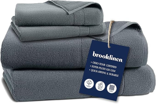 Brooklinen Super-Plush Turkish Cotton Bath Sheets Set - 2 Bath Sheets + 2 Hand Towels Cotton, 820 GSM, Highly Absorbent, Machine Washable, Perfect for Home & Bathroom (Slate Grey)