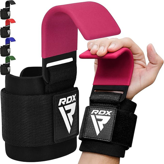 RDX Weight Lifting Hooks for Deadlifting (Pair) - 600Lbs Capacity - 8MM Neoprene Wrist Support Wraps - Grip Enhancer for Pull Ups Lat Pulldowns Rows - Adjustable Gym Workout Power Straps for Men Women