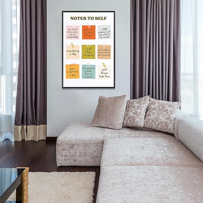 JMGHKL Inspirational Positive Posters Uplifting Saying Wall Art Notes To Self Motivational Quotes Prints Mental Health Artwork For Teen Room Office Dorm Bedroom Decor 16x24in Framed