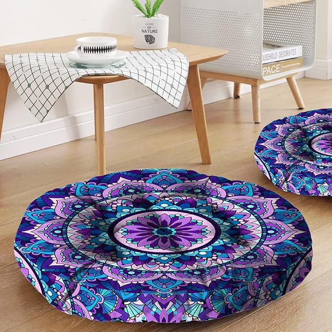 Mandala Meditation Cushion, Boho Meditation Mat, Meditation Pillows for Sitting on Floor, Cushions for Sitting in Home and Outdoor, Round Floor Pillows Cushion Seating for Yoga 22'' X 22''