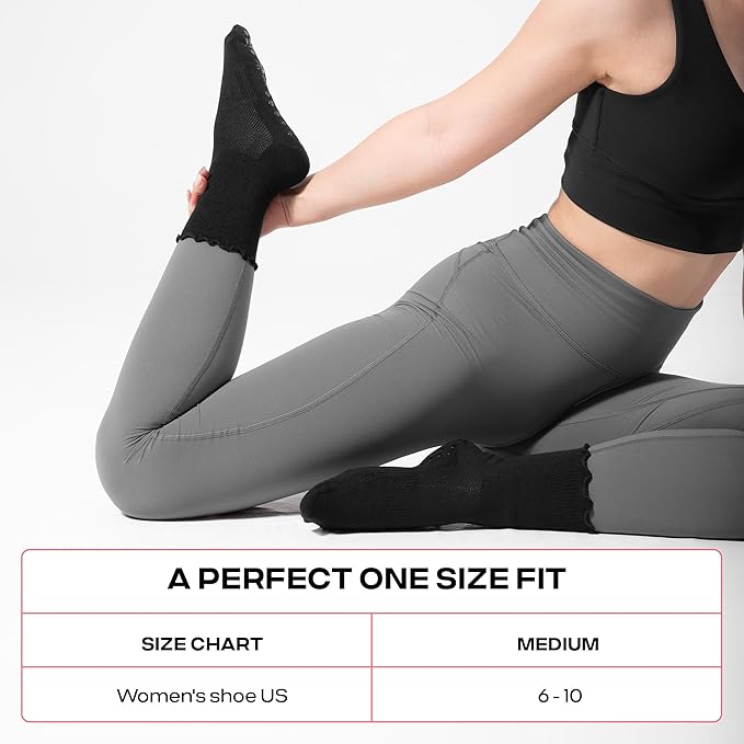CoolMate Pilates Socks with Grips for Women, Yoga Socks, Crew Non Slip Women for Workout, Barre, Pilates Gifts