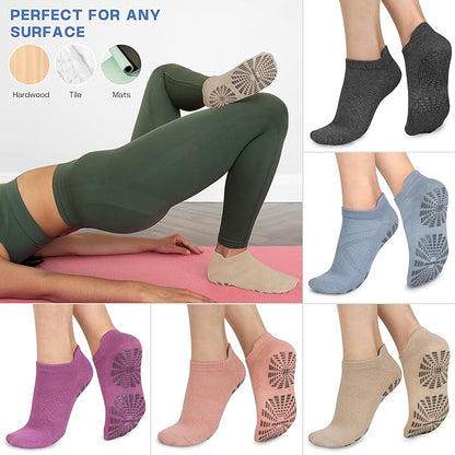 unenow 5 Pairs Pilates Socks for Women Non Slip Socks with Grips for Yoga Hospital Barre Barefoot