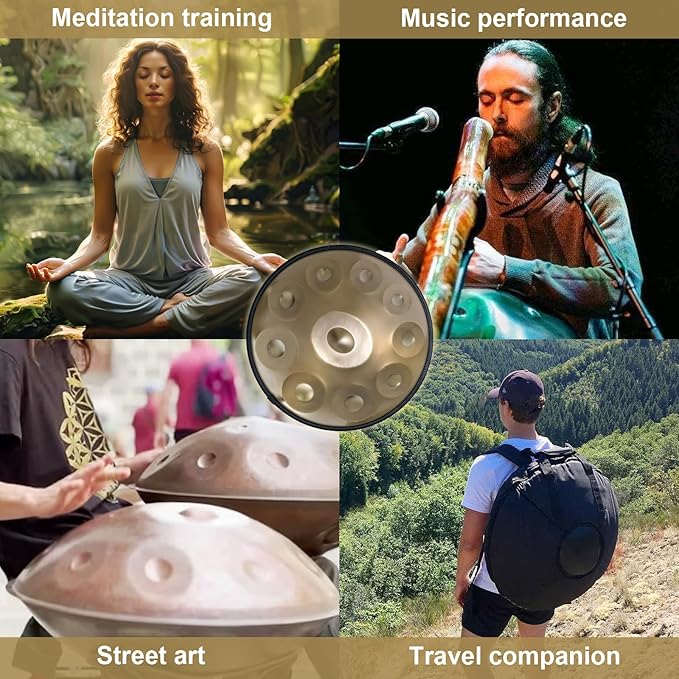 Handpan Drum 22 Inches D Minor Kurd, 432Hz 10 Notes Hand Drum Instrument, Premium Steel Drum, Handpan Instrument for Adults (Gold)