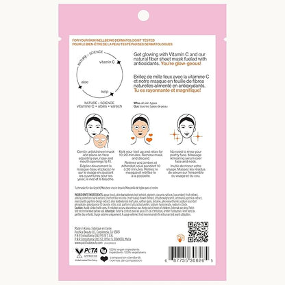 Pacifica Sheet Face Mask - 12 Pack - Glow Baby Brightening Facial Mask w/Vitamin C, Aloe & Kelp – Cooling Mask for Dark Spots & Fine Lines - Clean Beauty Vegan & Cruelty-Free Dermatologist Tested