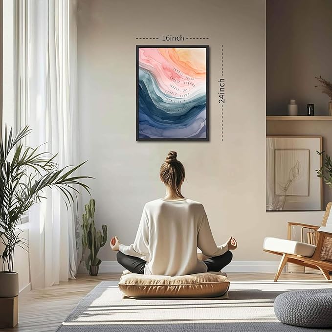 Mental Health Wall Art, Therapy Office Pictures Wall Decor, Inhale Exhale Art Paintings, Canvas Prints, Therapist Artwork for Meditation Room Calming Corner Decoration, Floating Framed 16x24 Inch