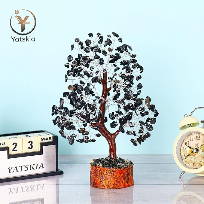 YATSKIA Black Tourmaline Gemstone Tree - Crystal Tree of Life - Crystals and Stones Home Office Decor - Good Luck Gifts for Women