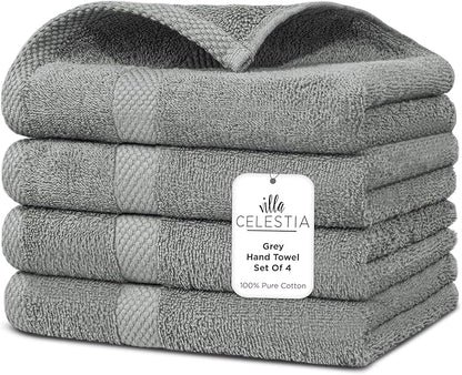 100% Cotton Hand Towel Set of 4, (16 x 28 inches) Sustainable, Soft, Highly Absorbent, Quick Drying, Combed Cotton Hand Towels Pack of 4 Ideal for Hotels, Spa, Bathroom, Dorm, Grey