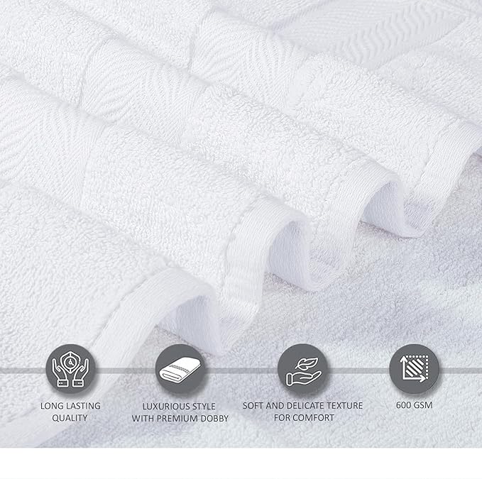 Oakias Premium Towel Set 600 GSM 8 Piece White - 100% Ring Spun Cotton Highly Absorbent Towels Set - Super Soft Bathroom Towel Set - Hotel Quality Double Stitched Hem - Ideal for Hotels, Spa, Gyms