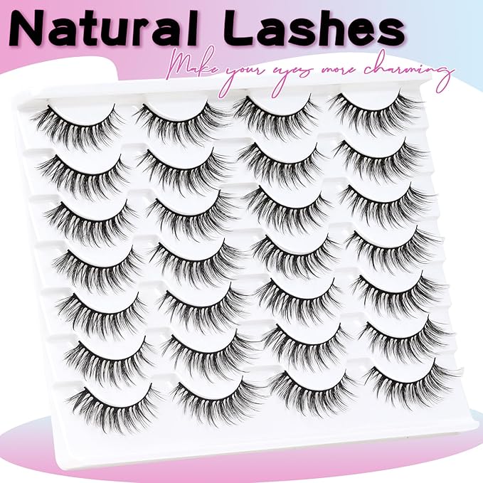 Losha Lashes Wispy False Lashes 14 Pairs Natural Fake Eyelashes Lightweight Soft False Eyelashes Fluffy Faux Mink Lashes Pack (G2-M)