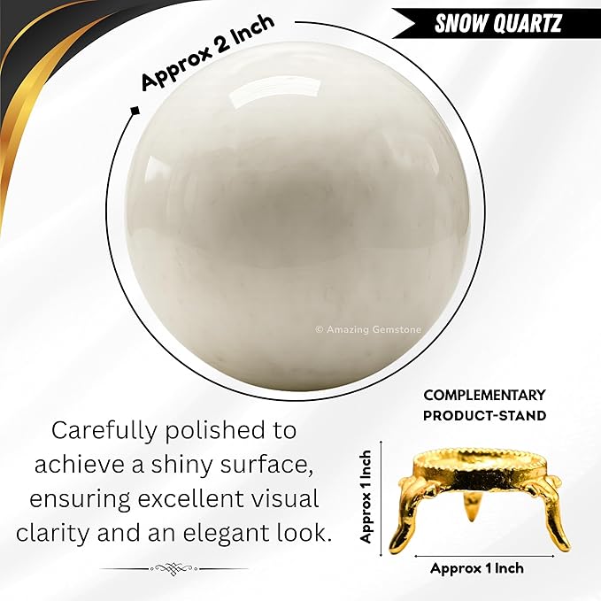 Amazing Gemstone Snow Quartz Crystal Ball with Stand - 2 Inches Crystal Sphere Meditation Balls for Witchcraft and Decorative Balls