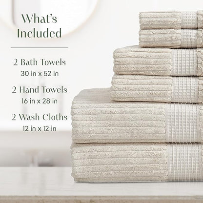 Springtree Home 100% Cotton Bath Towel Set | 6 Piece Set | Absorbent & Quick-Dry Towels | Textured and Durable Cotton | Krista Collection - Beige