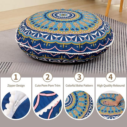32 inches Meditation Floor Cushion for Adults, Round Large Thick Floor Pillow, Memory Foam Filling, Green