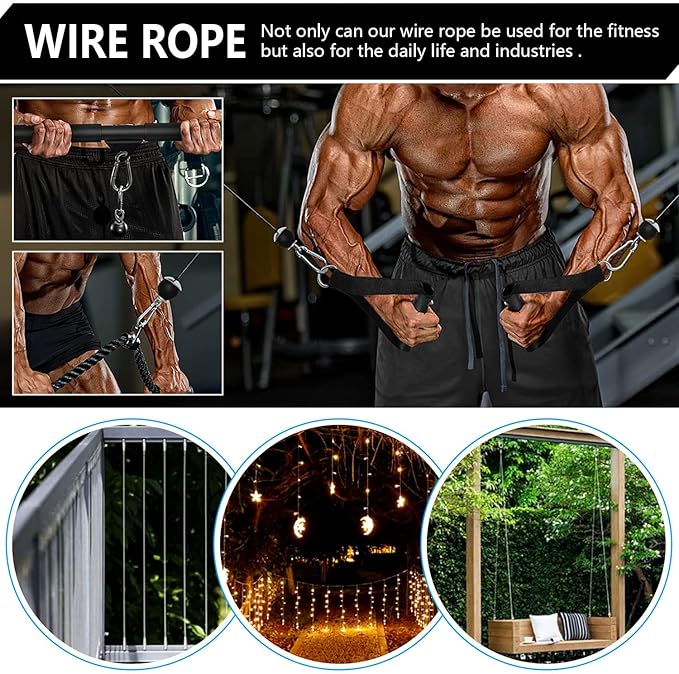 Favuit Fitness Pulley Cable, Gym Replacement Cable Heavy Duty Steel Wire Rope Fitness Cable Pulley System Attachments Home Gym Machine Equipment Workout Accessories