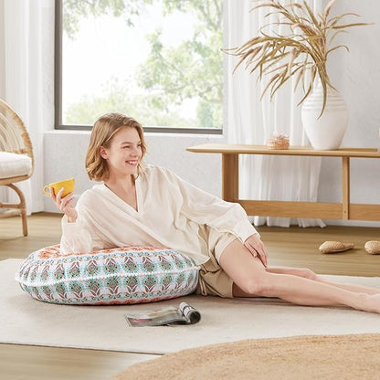 Codi Meditation Floor Pillow, Round Large Pillows Seating for Adults, Bohemian Mandala Circle Cushion for Outdoor Fireplace Yoga Living Room, 32 Inch, Memory Foam Added, Coral