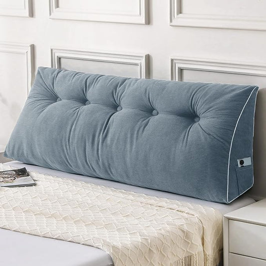 Sasttie Headboard Pillow Full, Wedge Pillow Headboard for Sitting Up in Bed, Back-Rest Support Triangular Cushion for Reading - Features Removable Washable Cover, Greyish Blue