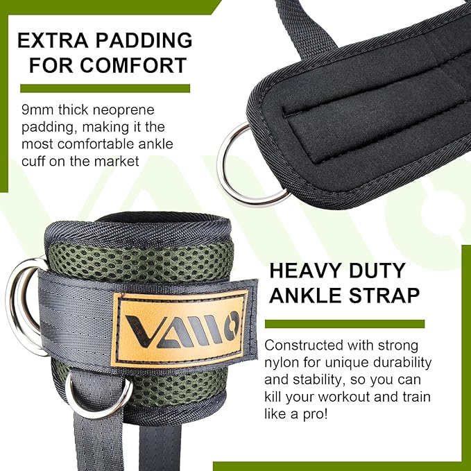 VAIIO Ankle Straps for Cable Machines,Adjustable Comfort fit Neoprene, Reinforce Double D-Ring - Premium Ankle Cuffs to Improve Abdominal Muscles, Lift The Butts, Tone The Legs for Men & Women