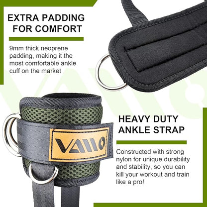 VAIIO Ankle Straps for Cable Machines,Adjustable Comfort fit Neoprene, Reinforce Double D-Ring - Premium Ankle Cuffs to Improve Abdominal Muscles, Lift The Butts, Tone The Legs for Men & Women