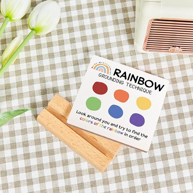 Mental Health Inspirational Gift, Colorful Positive Affirmations Wood Sign with Wooden Stand, Colorful Mental Health Wood Sign, Cheer Up Gifts for Psychologist School Counselor Student Boy Girl