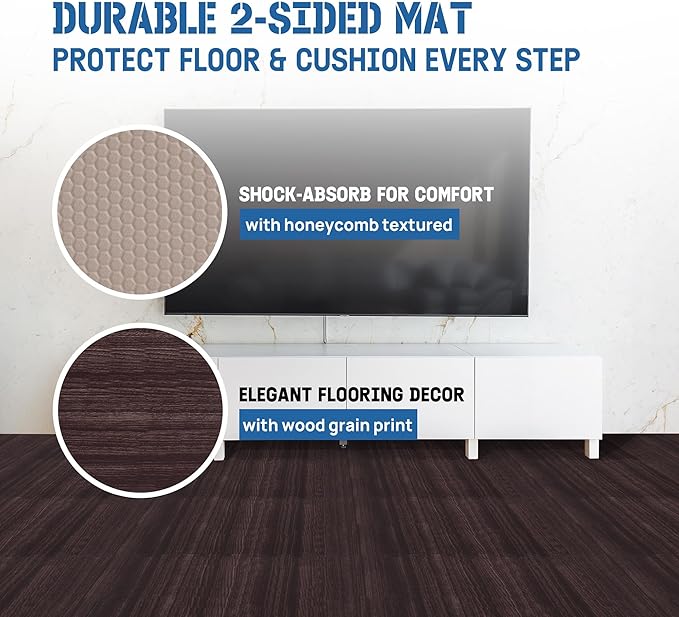 Yes4All 48SQ.FT Wood Grain Puzzle Exercise Mat Protective Flooring, EVA Interlocking Foam Floor Tiles with Border for Home