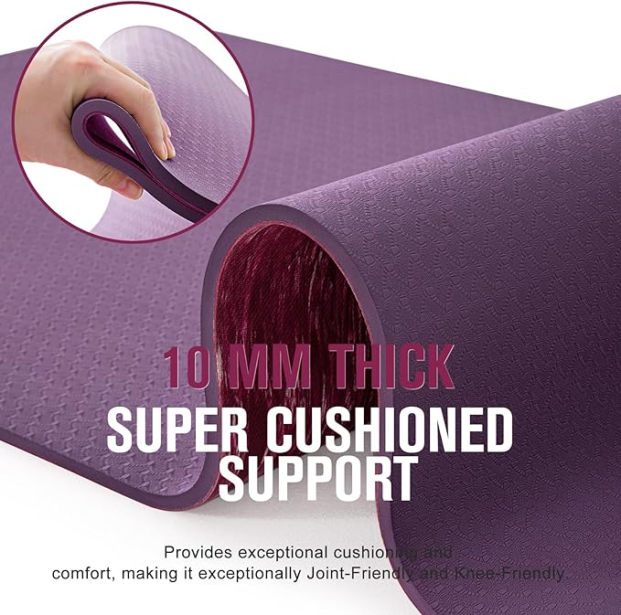 UMINEUX Extra Thick Yoga Mat, 2/5 Inch (10MM), Natural Rubber and TPE Non Slip Yoga Mats with Strap for Women Men, Eco Friendly Exercise Mat for Yoga, Pilates and Home Workout