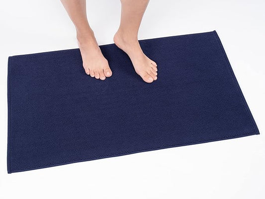 Cotton Paradise 100% Cotton Non Slip Bath Mats for Bathroom, 20x34 inch Soft Absorbent Quick Dry Machine Washable Floor Bath Mat, Navy Blue Bath Rug