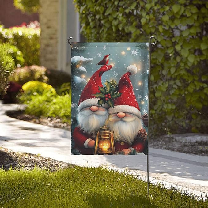 Gnomes Red Garden Flag 12x18 In Double Sided Yard Flags Lawn Sign Decor No Flagstand