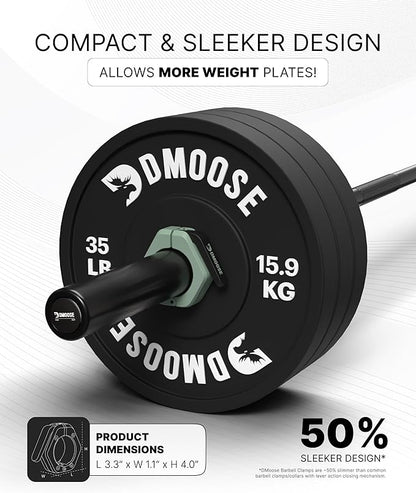 DMoose Fitness Barbell Clips 2 Inch (Pair) - Quick Release Olympic Barbell Clamps & Collars with Anti Slip TRP Grip for Secure Weightlifting and Powerlifting - Weight Clips for Bars at Home or Gym