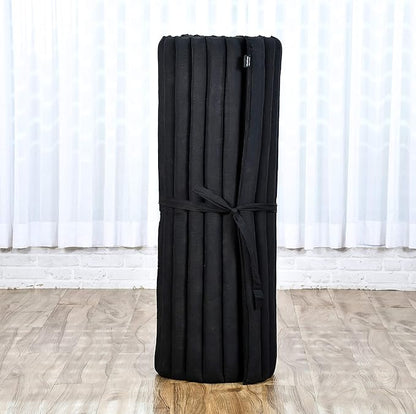 Leewadee - Kapok Roll Mat – Handcrafted Folding Sleep & Relaxation Mattress from Thailand, Ideal as Guest Bed, Camping Mat, Yoga Mat or Traditional Futon, 75 x 39 inches, Black