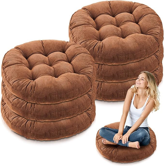 Jerify 6 Pcs Round Floor Pillows Cushions 22 x 22 Inch Large Flexible Seating Cushion Classroom Furniture Floor Pillow for Kids Adults Home Daycare Preschool Yoga Meditation Gift (Brown)