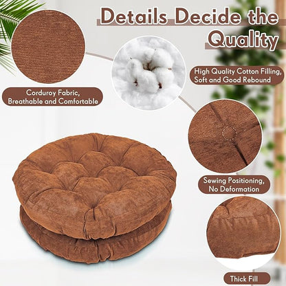 Jerify 6 Pcs Round Floor Pillows Cushions 22 x 22 Inch Large Flexible Seating Cushion Classroom Furniture Floor Pillow for Kids Adults Home Daycare Preschool Yoga Meditation Gift (Brown)