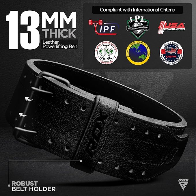 RDX IPF Compliant Powerlifting Belt 13mm and 10mm, USAPL USPA and IPL Competition Level Genuine Leather 4” Gym Belt for Heavy Weight Lifting Deadlift Squats and Strongman Strength Training, Men Women