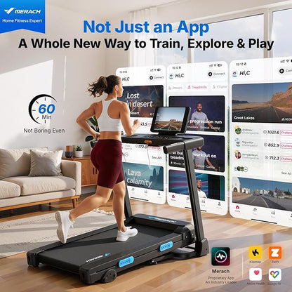 MERACH Treadmills for Home with Incline 6%-15%, 300 LBS Capacity Double Deck Foldable Treadmill with Incline, 0.5-7.5MPH Quiet 2.5HP Brushless Incline Treadmill LED Display with Smart APP