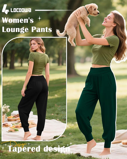 2 Pack Women's Yoga Joggers, Cozy Sweatpants with Pockets Casual Loose Comfy High Waisted Lounge Pants