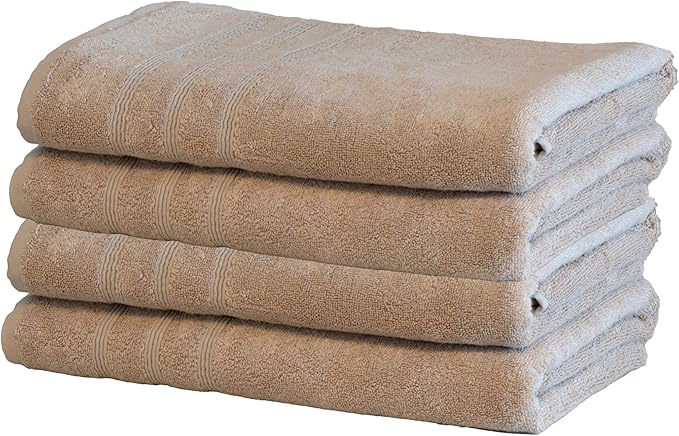 Mosobam Luxury Turkish Set of 4 Bath Towels 30X58 Light Taupe Oversize 700 GSM Bamboo Viscose & Aegean Turkish Combed Cotton