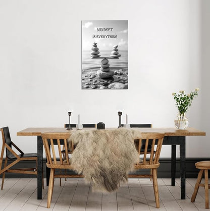 YIOZHAOFH Mindset Wall Art for Zen Office Inspirational Pictures Wall Decor Motivational Quotes Canvas Art Black and White Landscape Nature Print Poster Painting Framed for Meditation Spa Room Bedroom (16L x 24W)