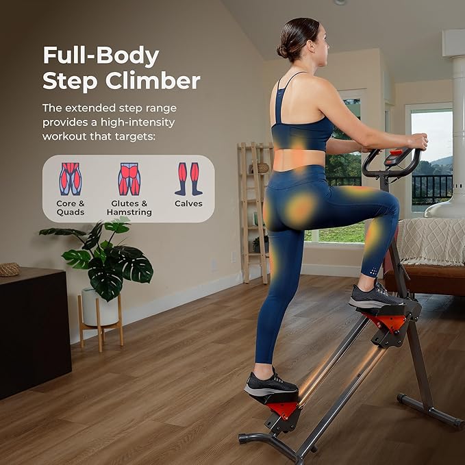 Sunny Health & Fitness Stair Stepper w/Handlebar, Extended Step Range Climber Machine for Legs, Core and Glute Workouts, Connection with Free SunnyFit App