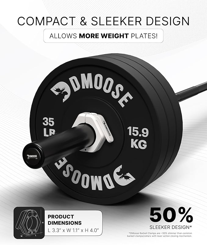 DMoose Fitness Barbell Clips 2 Inch (Pair) - Quick Release Olympic Barbell Clamps & Collars with Anti Slip TRP Grip for Secure Weightlifting and Powerlifting - Weight Clips for Bars at Home or Gym