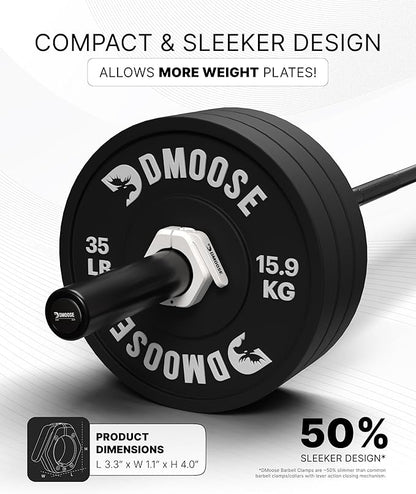 DMoose Fitness Barbell Clips 2 Inch (Pair) - Quick Release Olympic Barbell Clamps & Collars with Anti Slip TRP Grip for Secure Weightlifting and Powerlifting - Weight Clips for Bars at Home or Gym