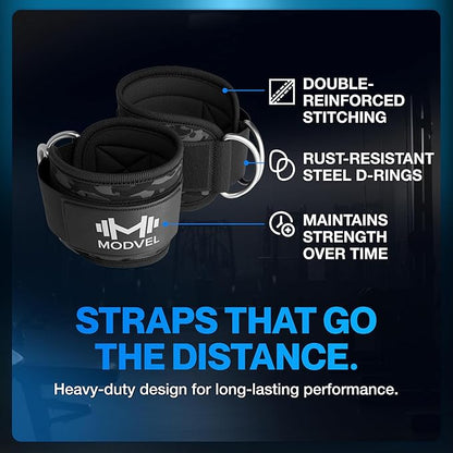 Modvel Gym Ankle Strap for Cable Machines – Glute & Leg Kickback Ankle Straps for Gym Workouts – Adjustable, Padded Support for Strength Training, Weightlifting, Rehab – Men & Women