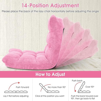Giantex Floor Chair with Back Support, Folding Sofa Chair with 14 Adjustable Position, Padded Sleeper Bed, Couch Recliner, Floor Gaming Chair, Meditation Chair, Gaming Floor Chairs for Adults(Pink)