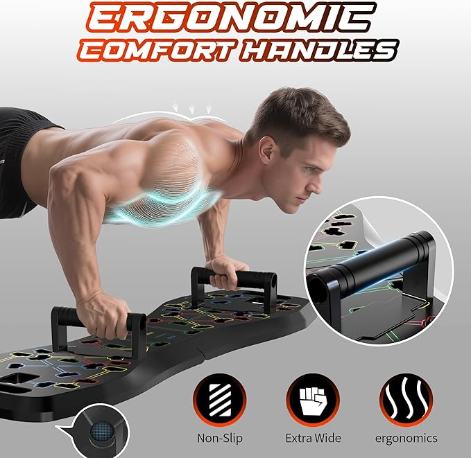 LALAHIGH Push Up Board,36 in 1 Home Gym Equipment with Ab Roller Wheel & Resistance Bands, Portable Foldable Workout Board for Full Body Strength Training Men Women