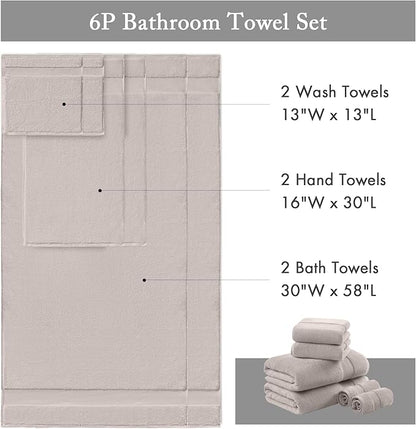 Madison Park Turkish 100% Cotton 600Gsm Luxury Premium Thick Soft Absorbent Hotel Bathroom Towel Set Shower Hand Face Washcloths, Assorted Sizes, Taupe 6 Piece