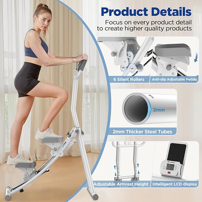 Stair Stepper for Home Gym Exercise, Stair Climber for Full Body Workout with Adjustable Handlebar & Pedals, Compact Foldable Vertical Cardio Exercise Climber with LCD Display