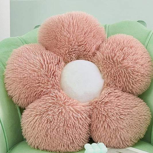 MorroMorn Flower Pillow Shaped Throw Pillows, 20" Floor Pillow Butt Cushion - Fluffy Shaggy Daisy Floral Decorative Pillows for Bed Couch Sofa Chair Cute Plush Faux Fur Room Decor (Blush)