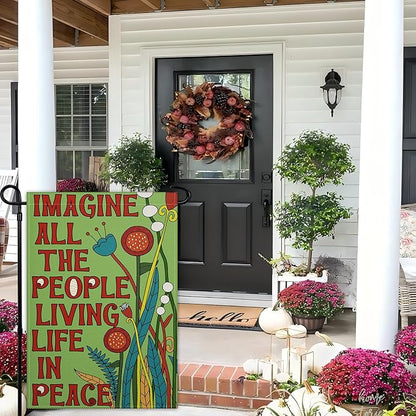 Imagine All The People Living Life in Peace Garden Flag 12x18 Inch Be Kind Garden Flags Peace Floral Sign flag for Outside Indoor House Yard Outdoor Lawn Decor