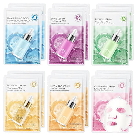 12 Pack Face Masks Skincare for Women, Hydrating & Nourishing Facial Masks for All Skin Types, Gentle Face Masks for Sensitive Skin, Bulk Spa Facial Mask Gift Set