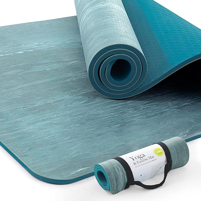 UMINEUX Extra Thick Yoga Mat, 2/5 Inch (10MM), Natural Rubber and TPE Non Slip Yoga Mats with Strap for Women Men, Eco Friendly Exercise Mat for Yoga, Pilates and Home Workout