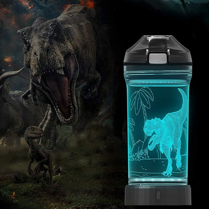 Lightzz Dinosaur Water Bottle, Dinosaur Toys for Kids 5-7 8-12 with 3D Glowing Light, 14 OZ Tritan BPA Free Cup, Dinosaur Gifts for Boys School Kid Child Holiday Camping Picnic