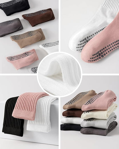 3 Pairs Grip Pilates Socks for Women Non Slip Long Slouchy Socks for Yoga Barre Workout Hospital